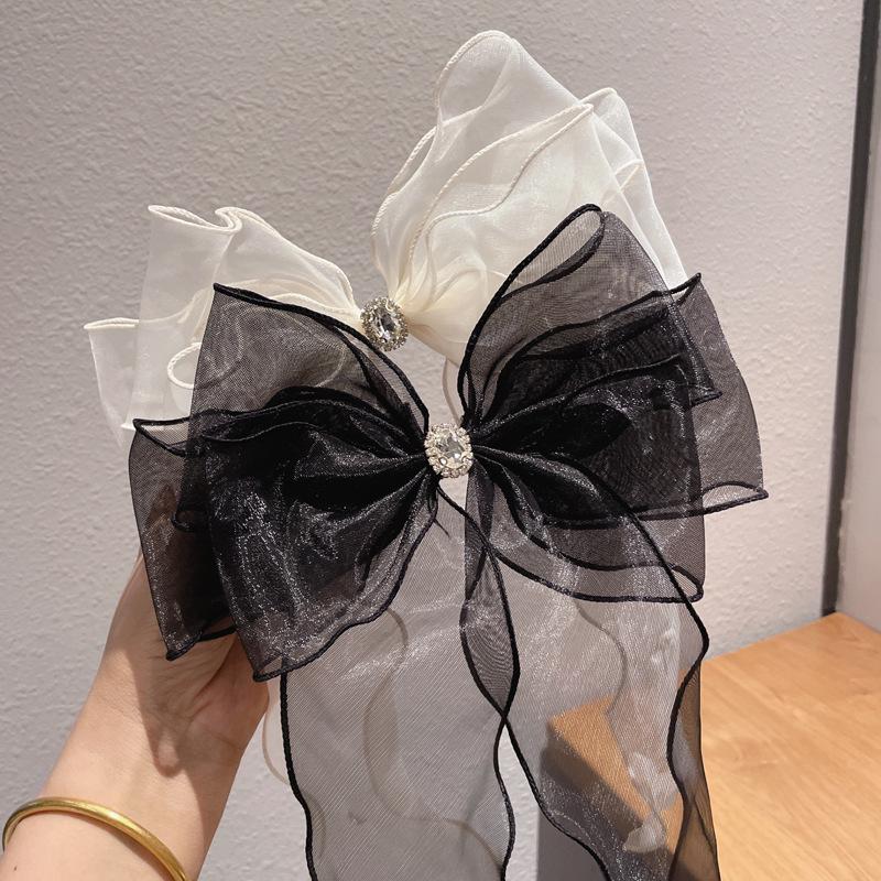 2023 Black Mesh Bow Hair Clip - Elegant Back-of-Head Ribbon Hairpin for Princess Styles