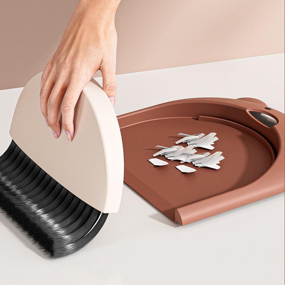 Cartoon Mini Dustpan with Broom Hangable Portable Cleaning Tool Dust Pans with Brush Set  Tables