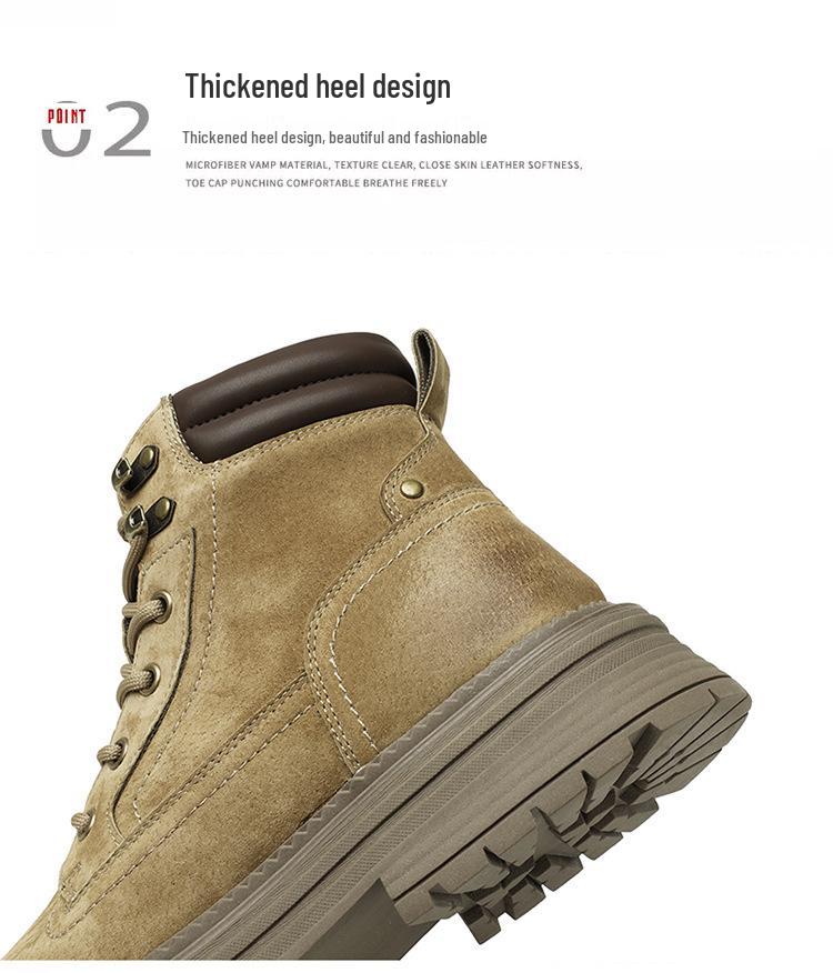 2025 Men's Genuine Leather Martin Boots: Retro British Yellow, Thick-Soled, Trendy, Short Hiking and Outdoor Mountaineering Footwear