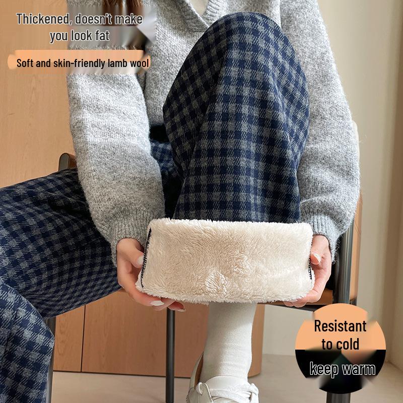 

Brushed Plaid Women s Casual Pants: 2025 Autumn/Winter New Arrival, Plus Velvet, Thickened, High Waist, Slimming Curved Leg, Plus Size. XXXL