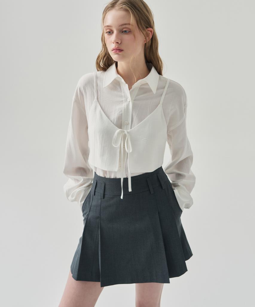 Deuloupisumeon Stitch Pleated Mini Skirt [Charcoal]