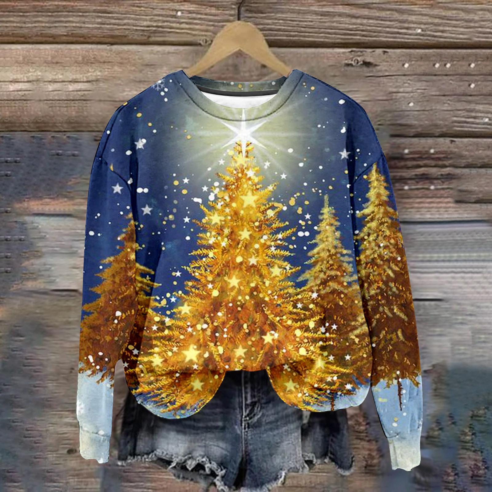 

3D-принт с рождественским узором Футболка Топы Женские рождественские свитшоты с длинным рукавом O-образным вырезом Harajuku Streetwear Повседневные пуловеры Футболки 6XL