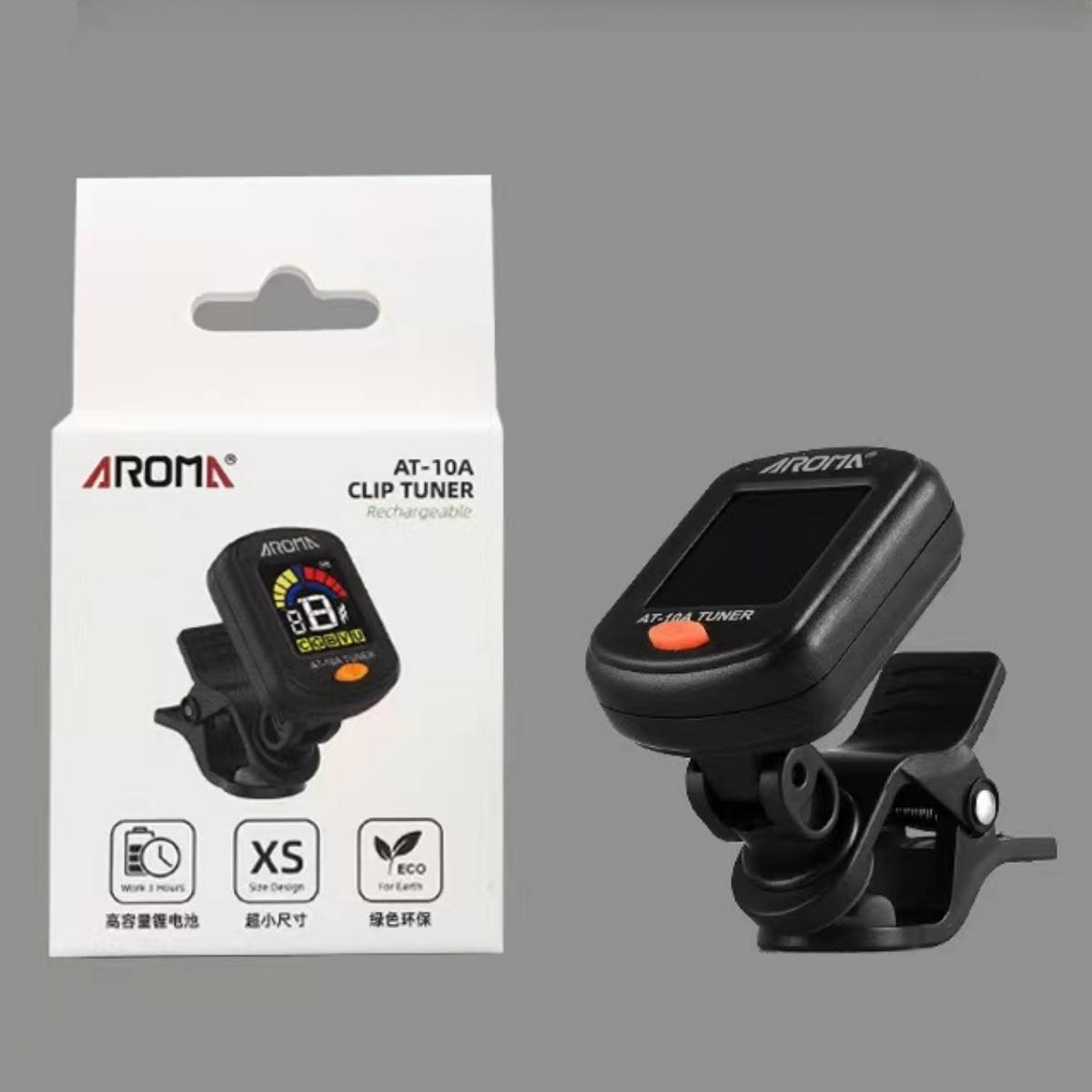 AROMA AT-10A Перезаряжаемый клипсовый тюнер для гитары / Хроматическая настройка / Цветной ЖК-экран / Быстрый и точный / для гитары, бас-гитары, скрипки