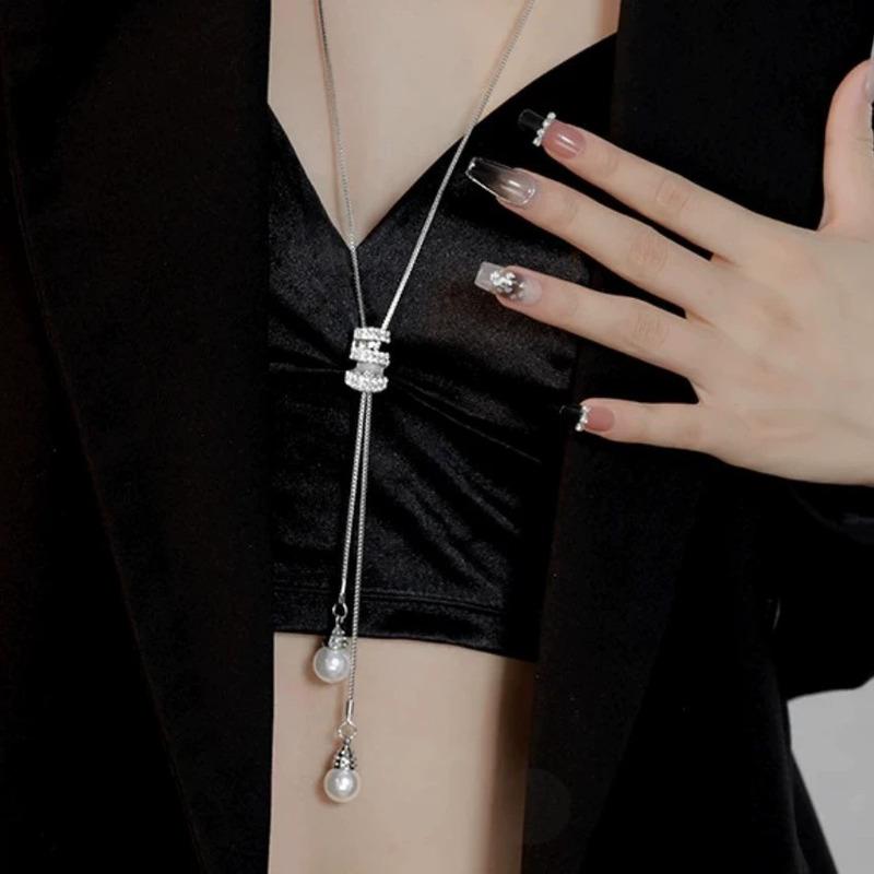 New Classic Simple Pearl Spiral Pendant Long Necklace Tassel Sweater Chain For Women Exquisite Jewelry Accessories Gifts