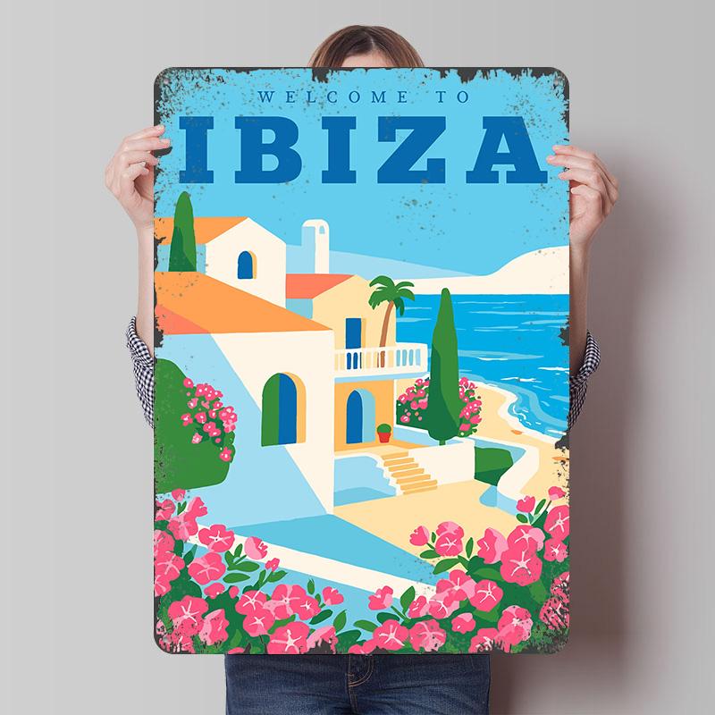 

Welcome to Ibiza Travel Printed Poster Customized Wall Art Retro Vintage Metal Tin Signs for Gamer Decoration Room Desk Decor 7.9x11.8In(20x30cm)