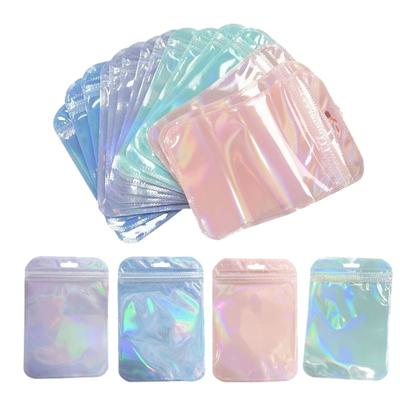 50 Stück Holographisch Laser Transparent Plastik Reißverschluss Schmuckbeutel Beutel Für Perlen Geschenkaufbewahrung Kleinunternehmen Verpackungsmaterial