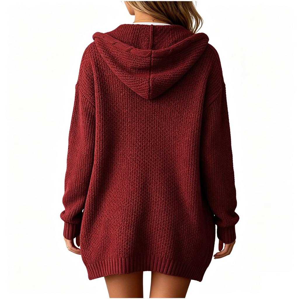Women's Casual Hooded Cable Knit Cardigan with Pockets, Color Loose Fit