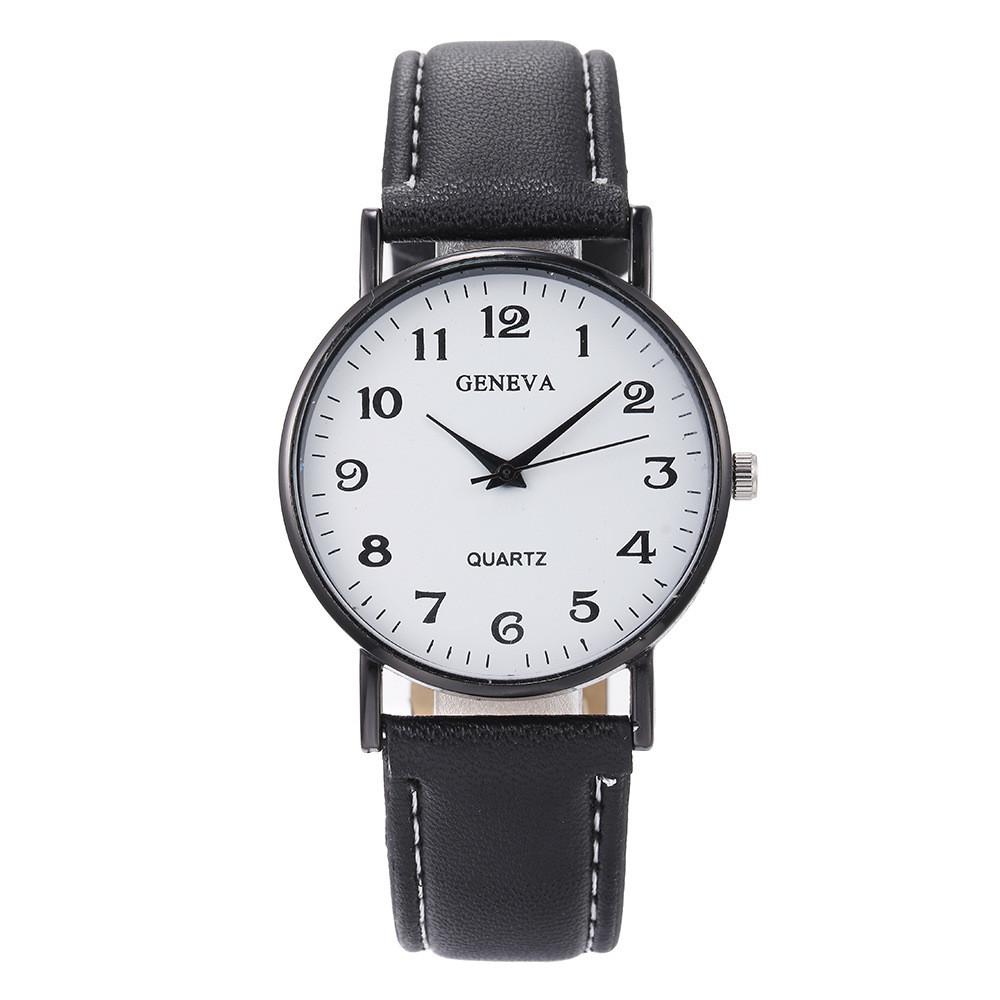Vintage College Style Quartz Watch For Women And Men With Leather Strap And Round Dial