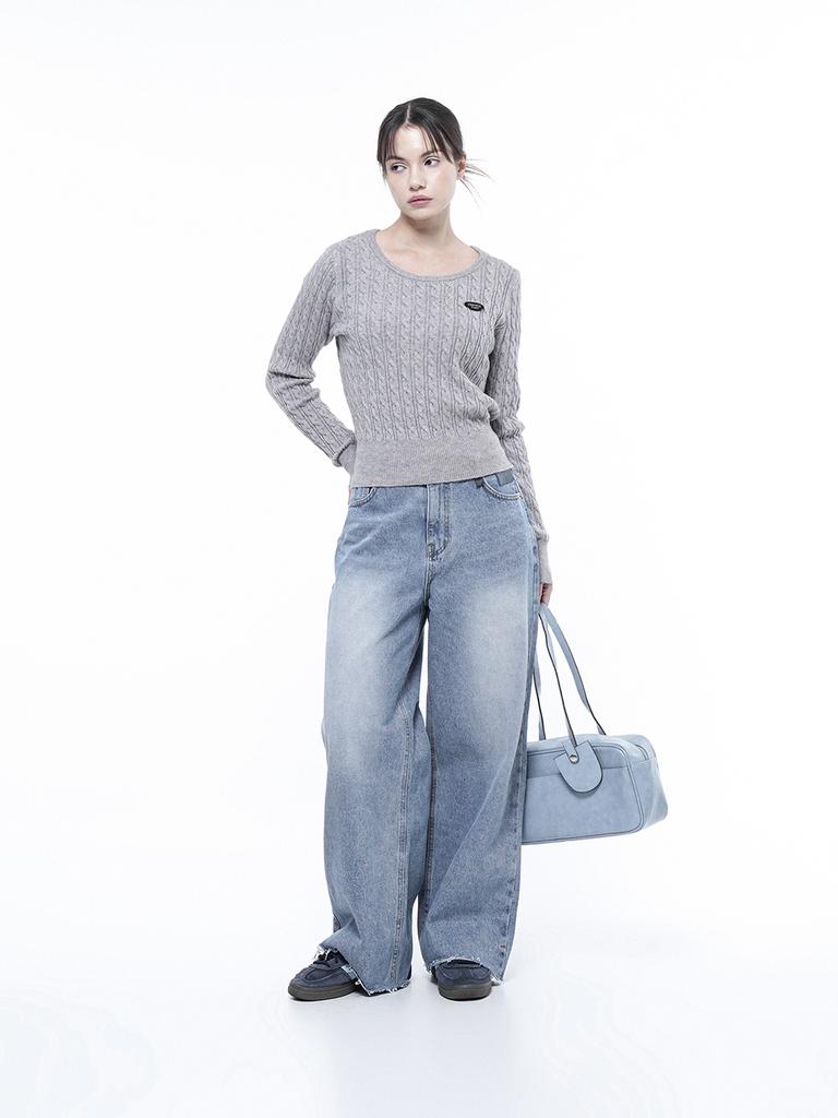 Chaenseseunoi Wide Round Neck Cable Knit Gray/W251Tp07Gr