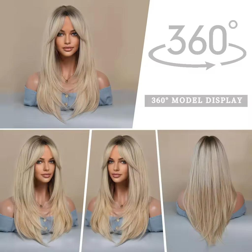 Brand New High Quality Synthetic Hair Long Straight Wigs Bangs for Women Natural Look