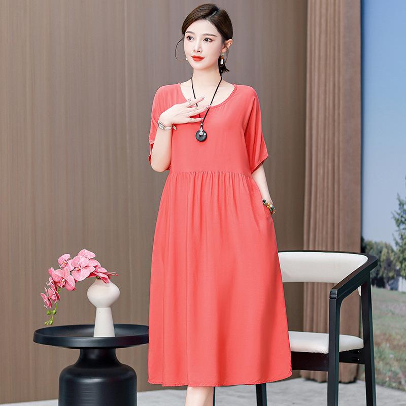 Summer mother cotton and silk over the knee skirt loose large size fat man dress thin middle-aged man wearing long dress