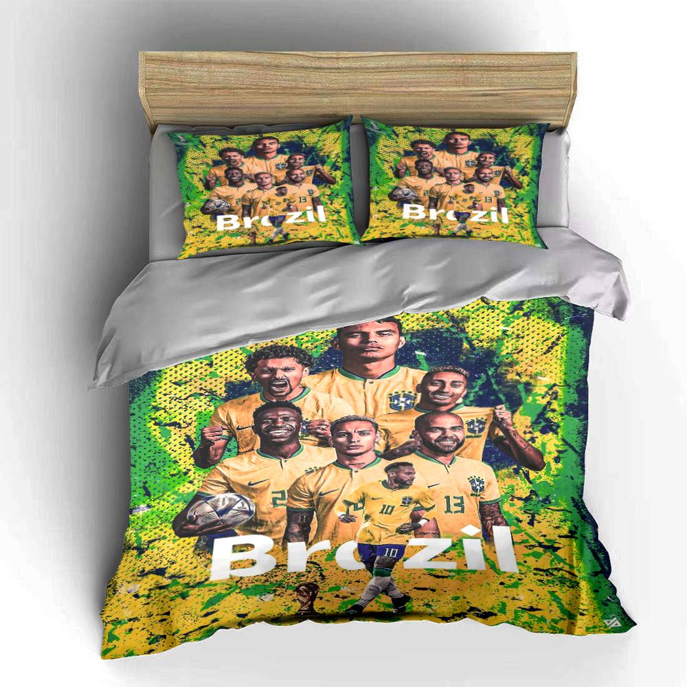 Brazil Football Team Bedding Set Bedding Duvet Cover Set Duvet Cover Pillowcases Home Decor (1 * Duvet Cover 2 * Pillowcases, Without Duvet Insert)
