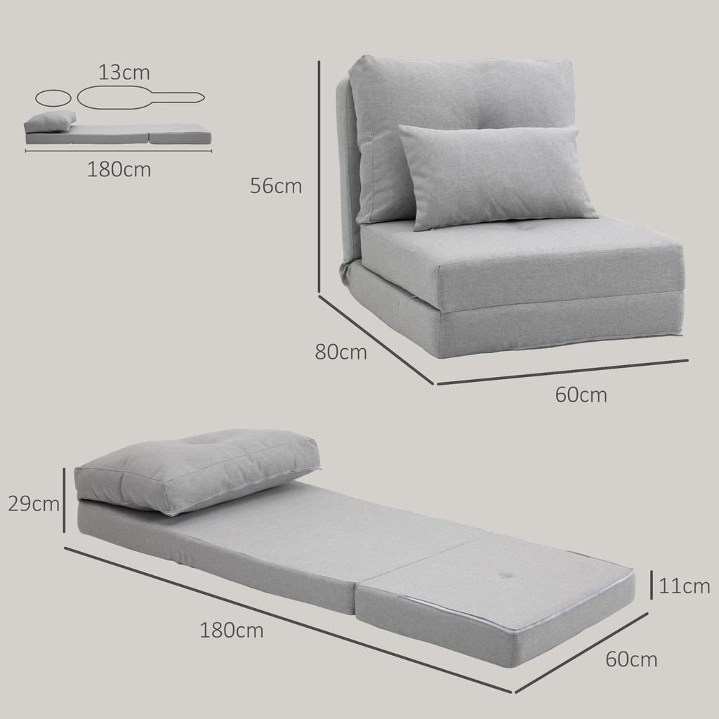 Floor Chair Folding Mattress Sleeping Mat, 2-in-1 Design, Removable Cushion, 60 x 80 x 56 cm, Gray
