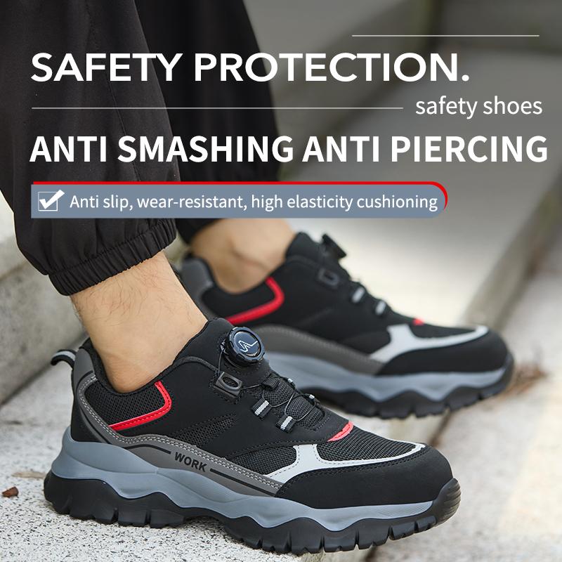 Rotary Buckle Work Boots Safety Steel Toe Men Breathable Safety Shoes  Indestructible Puncture-Proof Hiking Work Sneakers