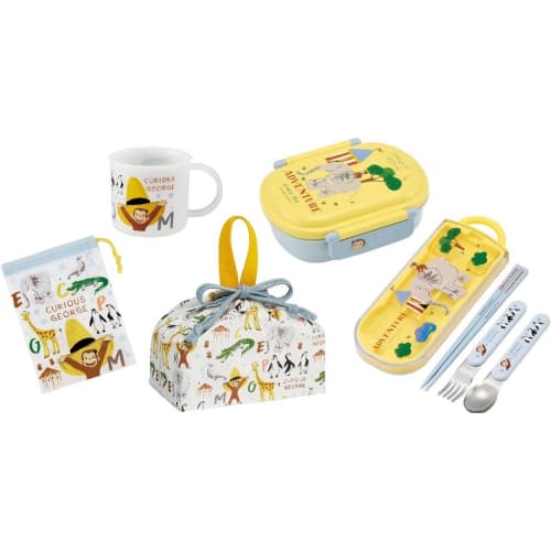 

Skater Curious George 25 Zoo Antibacterial Dishwasher Safe Soft Tight Lid Lunch Box, Oval Shape, 360ml Trio Set (Chopsticks, Spoon, Fork), Cup, Cup Ba