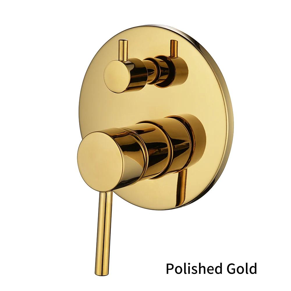 Black Gold chrome Round Solid Brass Concealed 2 Way Diverter Shower Valve Mixer Water Tap Bathroom Accessories Water Faucets