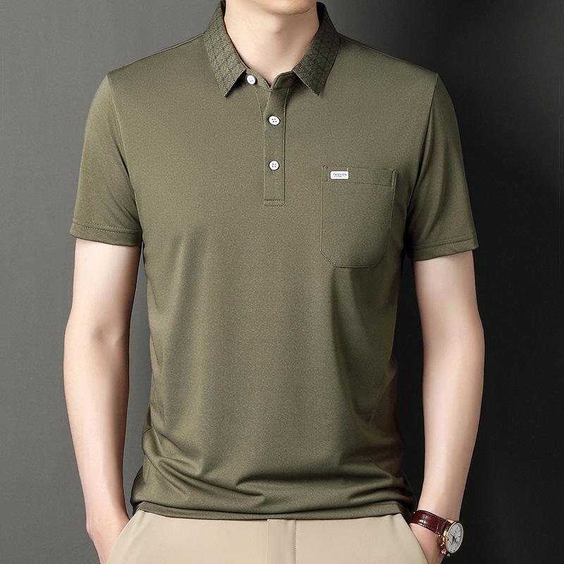 

Men Casual Short Sleeve Polo Shirt Solid Color Trendy Pocket Summer T -Shirt 3XL зелений