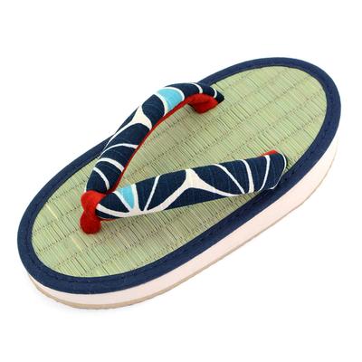 Zori Sandals for Children Girls Made In Japan Tatami Genuine Tatami Sponge Sole Kids Tatami Setta Hemp 20cm [Takeharu] Leaf/Navy (14)