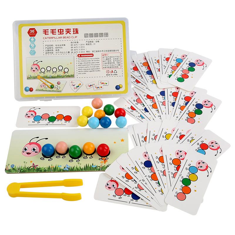 Wooden Caterpillar Clip Beads Games Montessori Toy Color Matching Parish Learning Fine Movement Training Educational Kids Toy