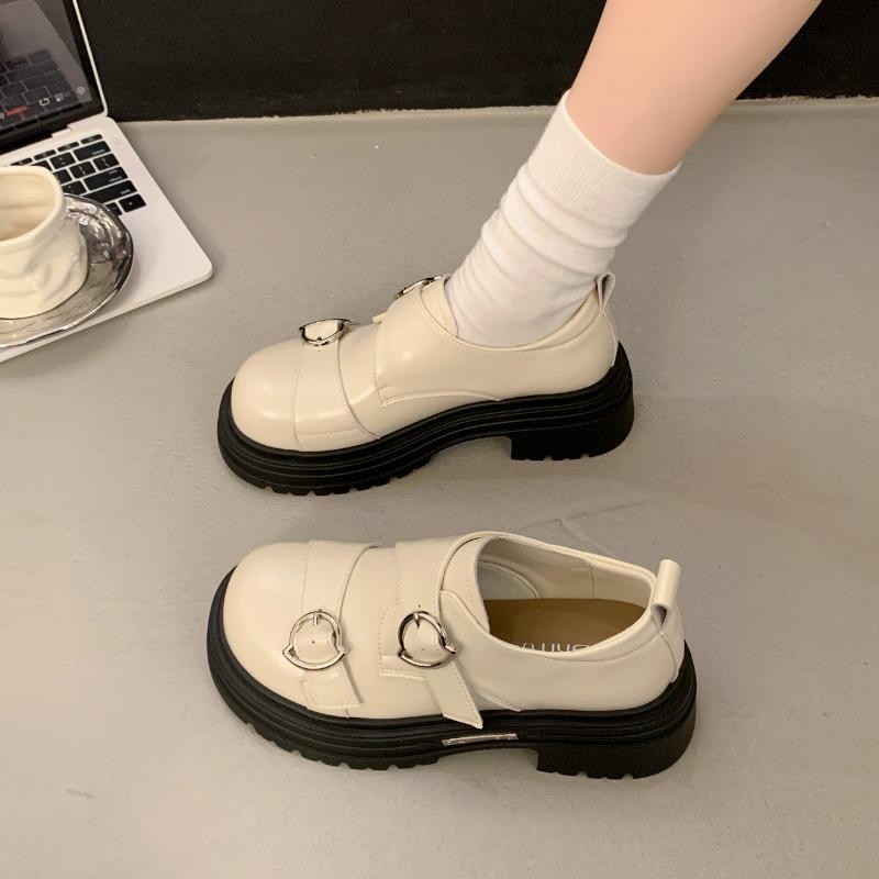 

Модная весенняя новинка, туфли-лодочки на толстом каблуке, женская мода, круглый носок, глубокий вырез, металлическая пряжка, толстая подошва, нескользящие лоферы 40 бежевый