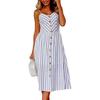Elegante Abito Midi Estivo da Donna Boho con Spalline Sottili e Tasche a Bottone
