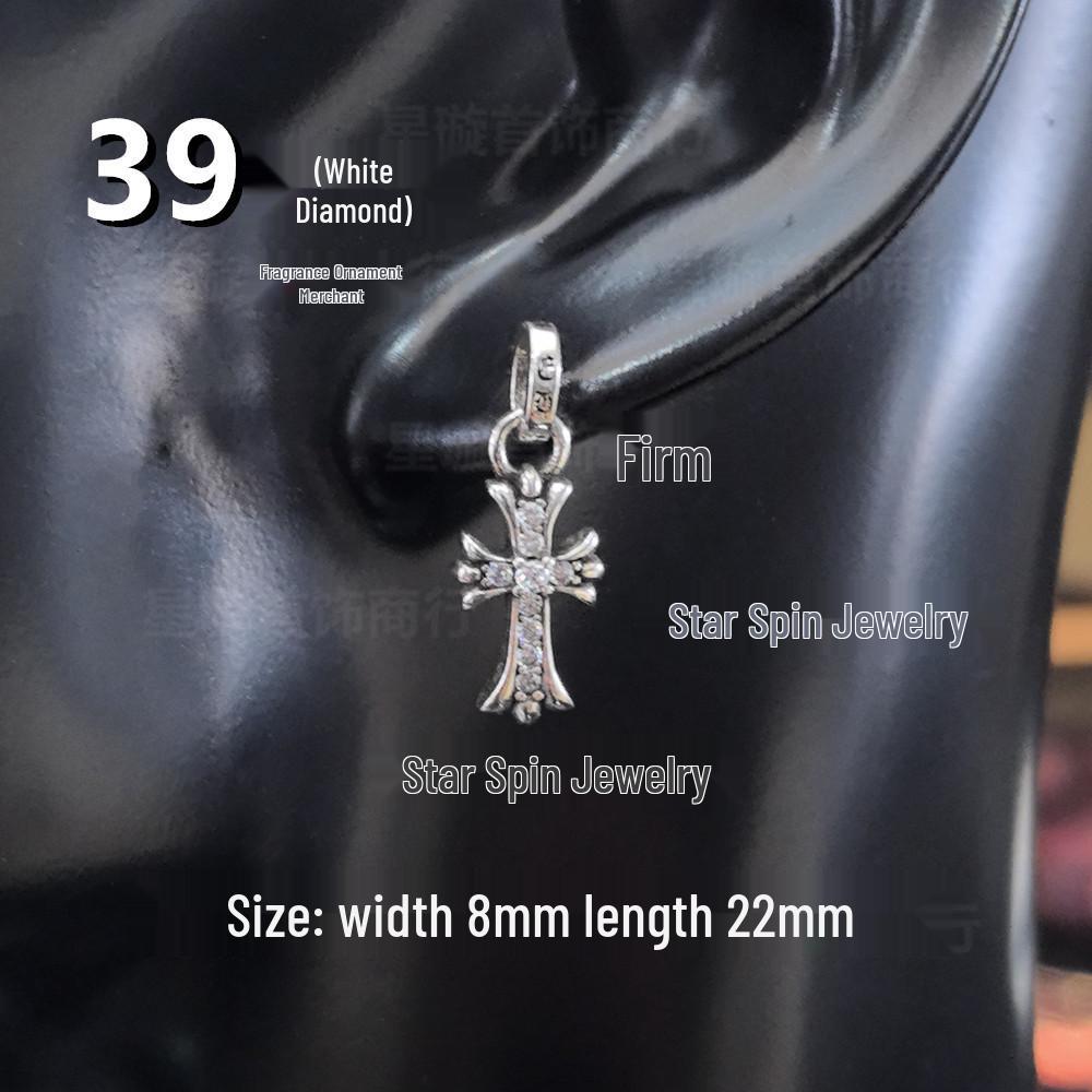 New Cross G-Dragon Dangle Earrings with Colored Diamonds for Men & Women, White Copper, Thai Silver, S925 Silver Needle