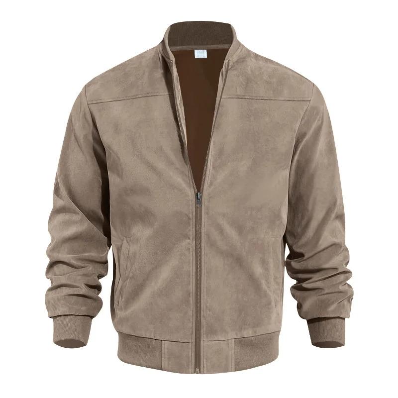 Amazon Suede Solid Color Zipper Jacket Casual Vintage Long Sleeve Cardigan Jacket Men
