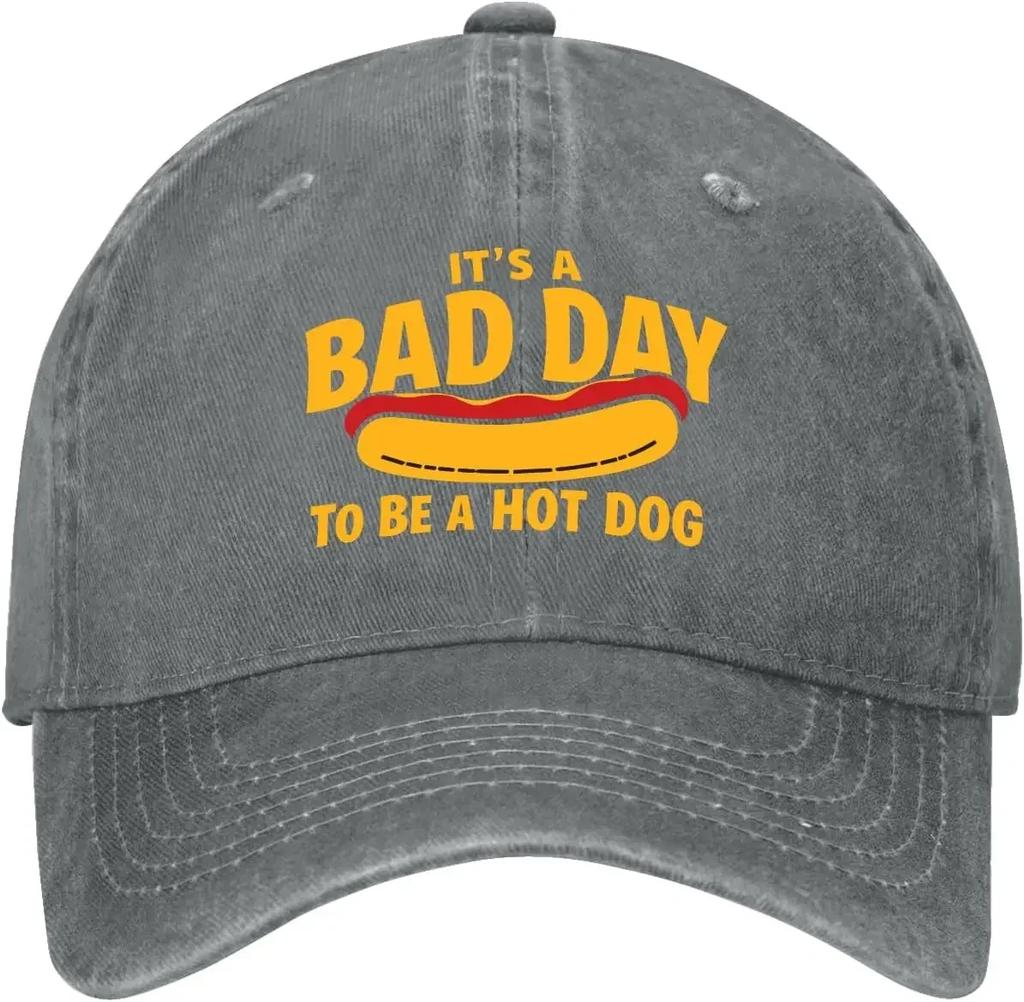 Bad Day To Be A Hotdog Hats For Mens Low Washed Distressed Baseball Caps Next Day Delivery