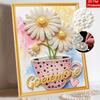 DIY Frameless Pearl Painting Kit Daisy Flowers in Teacup Design 3D Shiny Bead Art Canvas Relaxing Craft for Home Wall Decor Birthday Gift