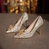 sequined Xiuhe wedding shoes banquet shoes luxury high heels women's high sense temperament women's shoes single shoes