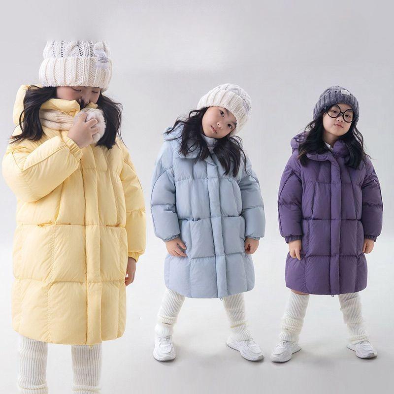 Children's Casual Mid-Length Down Jackets: Stylish, Thick-Padded Hooded Winter Jackets for Boys and Girls