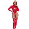 Sexy Women Bandage High Cut Bodysuit Chest Zipper Open Sexy Tight Pu Faux Leather Latex Oil Shiny One Piece Thong F29