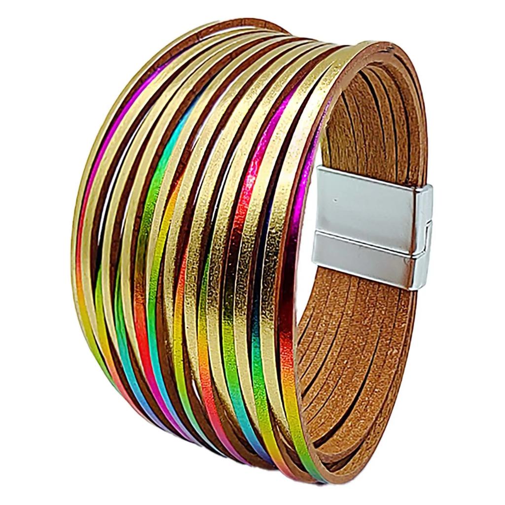 WYBU Blandede farger Flerlags armbånd for kvinner Håndlaget skinnarmbånd for kvinner Magnetspenne Bredt armbånd 2021 Fashion smykker