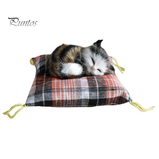 Simulasjon Kattedukke Plysjleketøy Mini Realistiske Sovende Katter på Matte Figur Utstoppet Dyr Leketøy med Pute for Hjemmekontor Rom Skrivebordsdekor