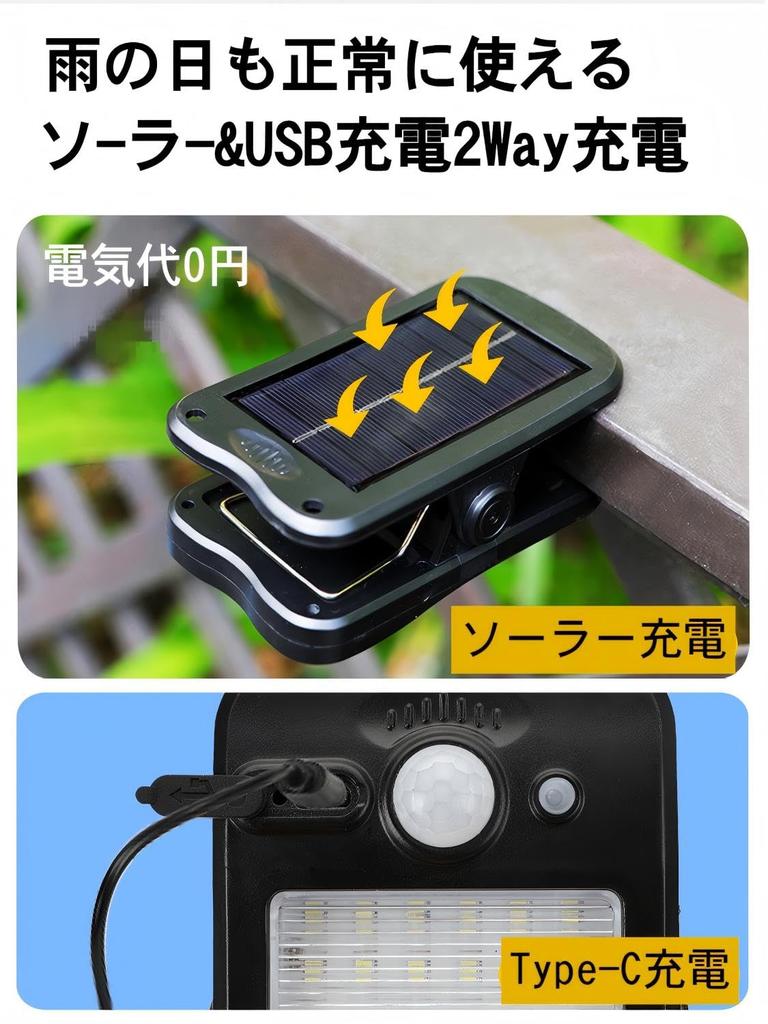 Solar-powered outdoor sensor light with motion sensor, ultra-bright 2200mAh high-capacity battery, 60 LEDs, clip-on, USB rechargeable, IP65