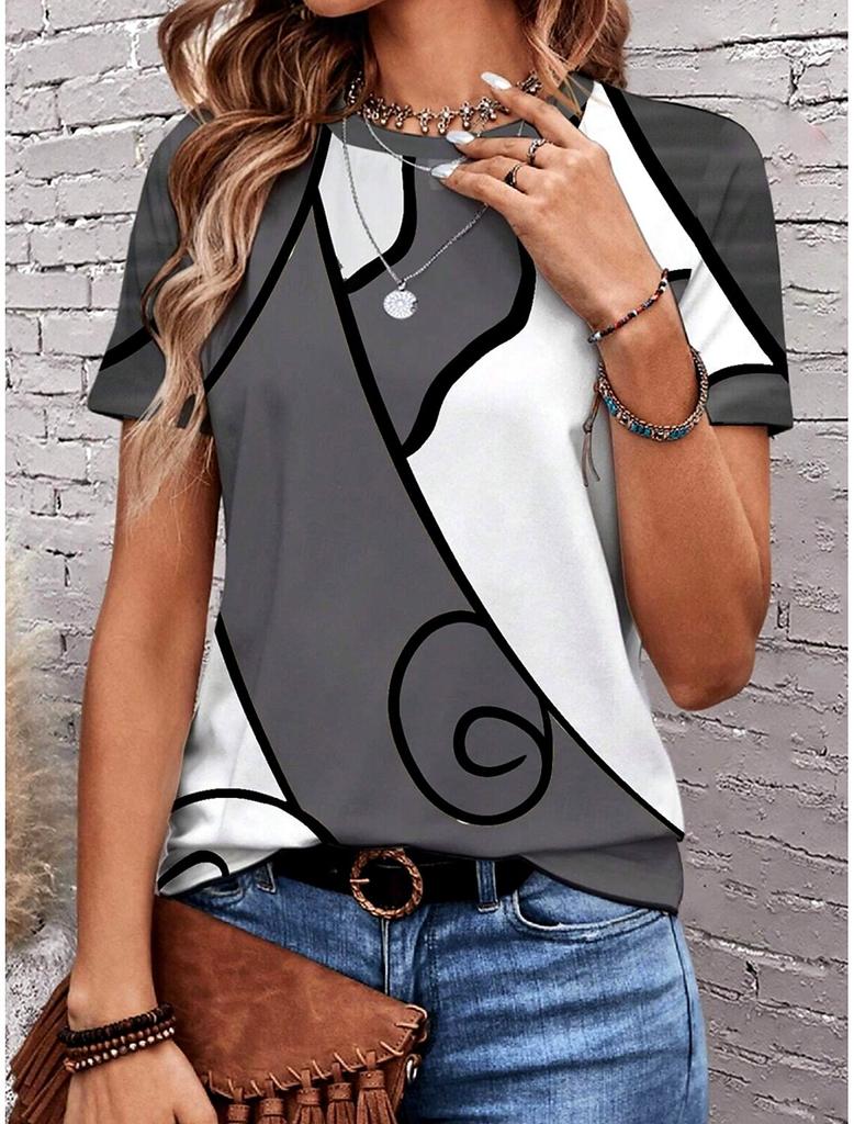 Summer 3d Printing Women's Irregular T-shirts, Casual T-shirts, Women's Round Neck T-shirts, Clothing