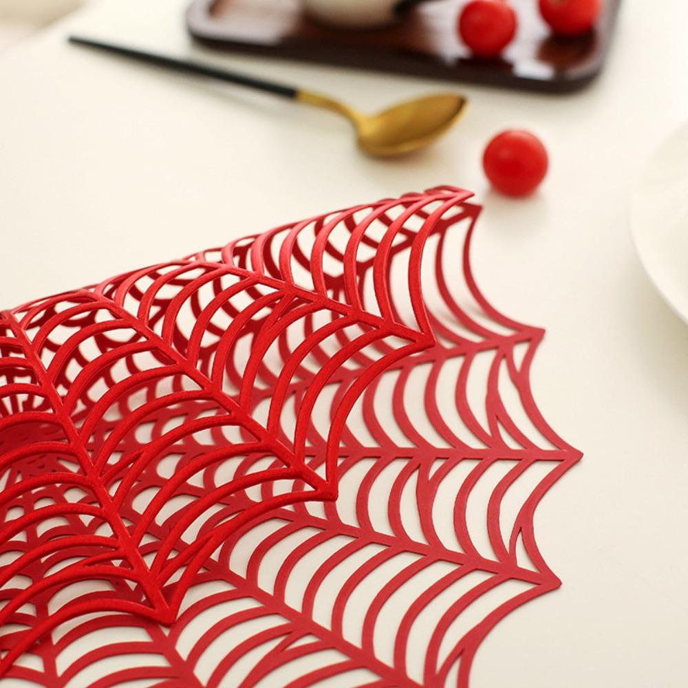 4PCS Non-slip Halloween Spider Web Placemat PVC Tableware Heat-Insulating Mat Cup Mat Dining Table
