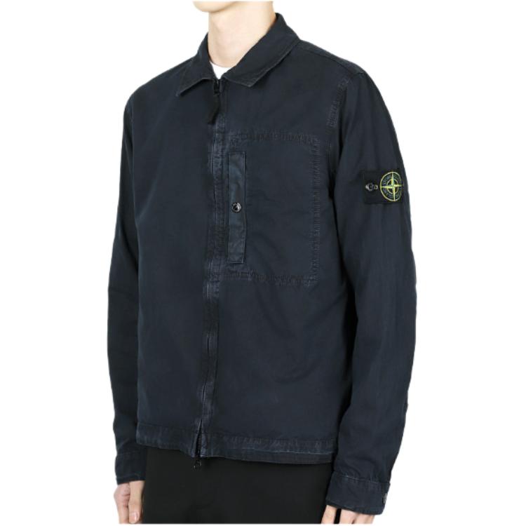 STONE ISLAND Solid Color Logo Zip Long Sleeve Shirt Men Shirts Blue K1S1512000-32S00WN-V0120
