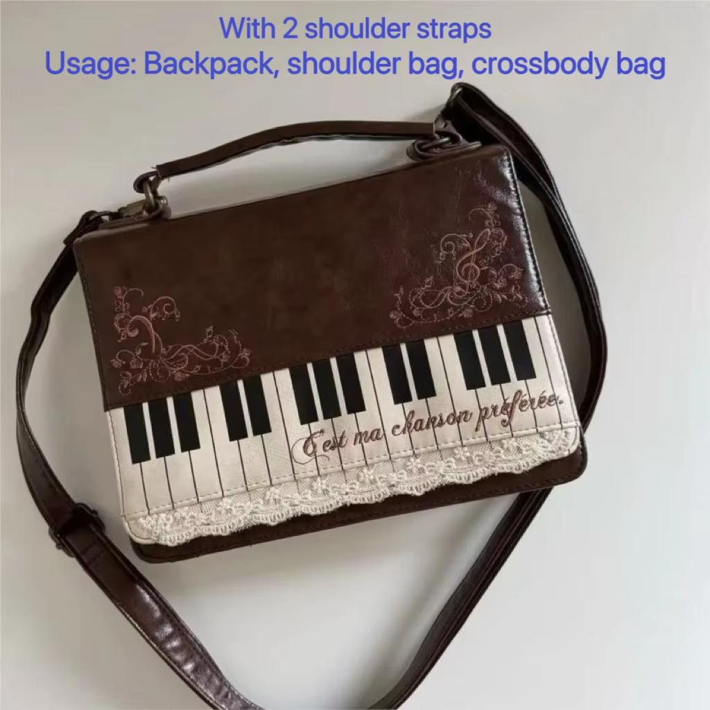 New Vintage Piano Shoulder Bag Womens Brown Crossbody Bag Y2k Girls Transparent Ita Bag Personalized Backpack Aesthetic Handbags