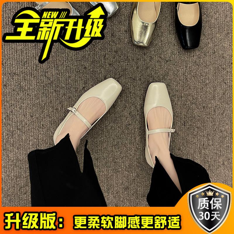 Square Head Single Shoes Women's Spring 2025 New Fashion Versatile Silver Retro Internet Celebrity Shallow Mouth Flat Mary Jane Shoes