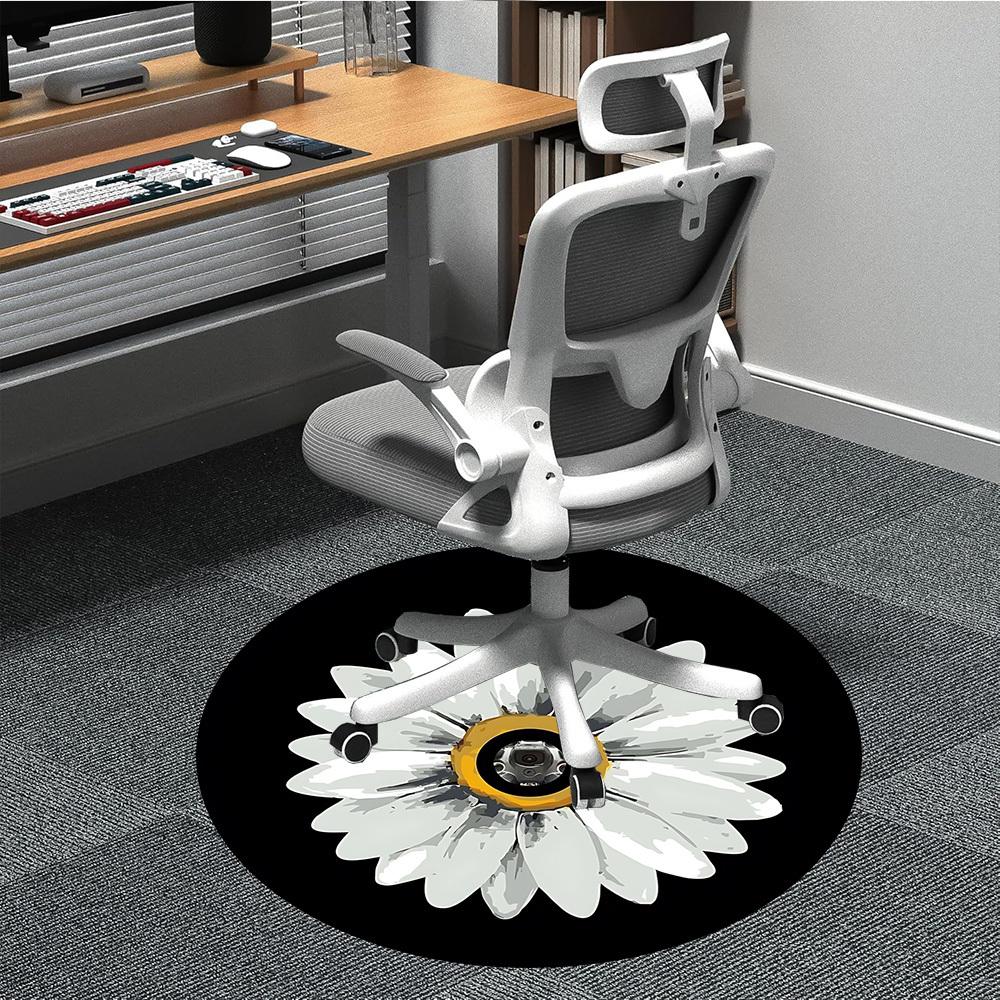 1pc Daisy Flower Print Carpet for Office Non Slip, Round Carpet, Soft & Comfortable, Carpet for Office, Lightweight Round Floor Mat