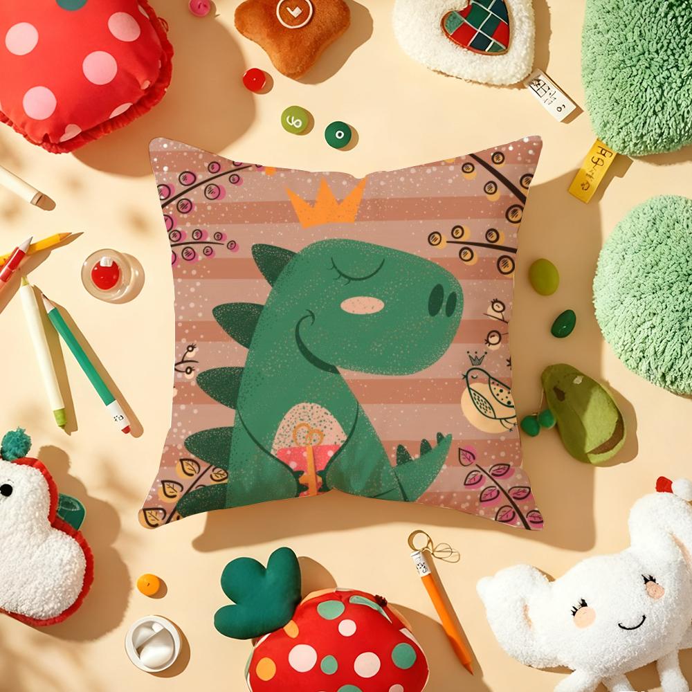 Cute Cartoon Dinosaur Cushion Cover Plush Fabric Soft DoubleSided Printed Sofa Warm Winter Home Gift Pillow Cover
