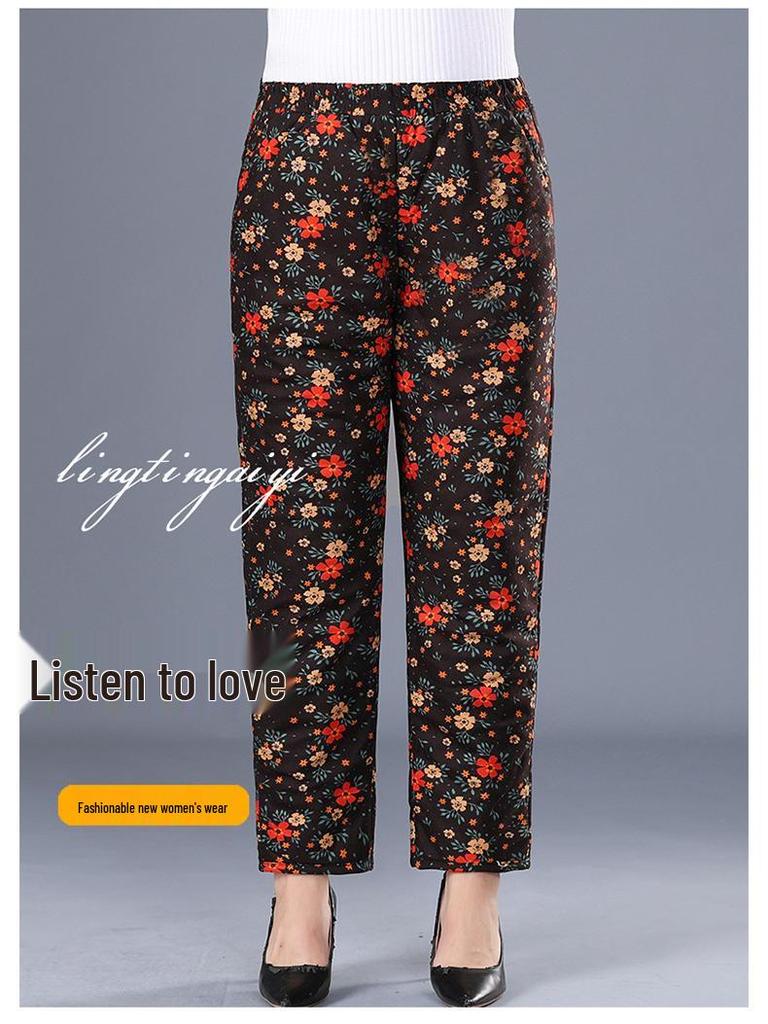 Women’s Plus Size High-Waist Fleece-Lined Cotton Pants for Winter