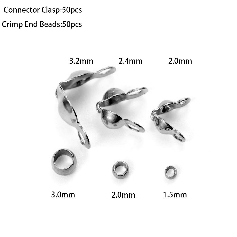 50Sets Stainless Steel Gold Color Connector Clasp Crimp End Beads for DIY Bracelet Necklace Chains Jewelry Making Accessories
