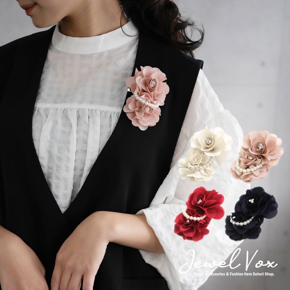 JewelVOX Korsagenblume Perlenstein mit Clip Doppelte 3D-Blume Party Groß Formell Stilvoll Rosa [JewelVOX]
