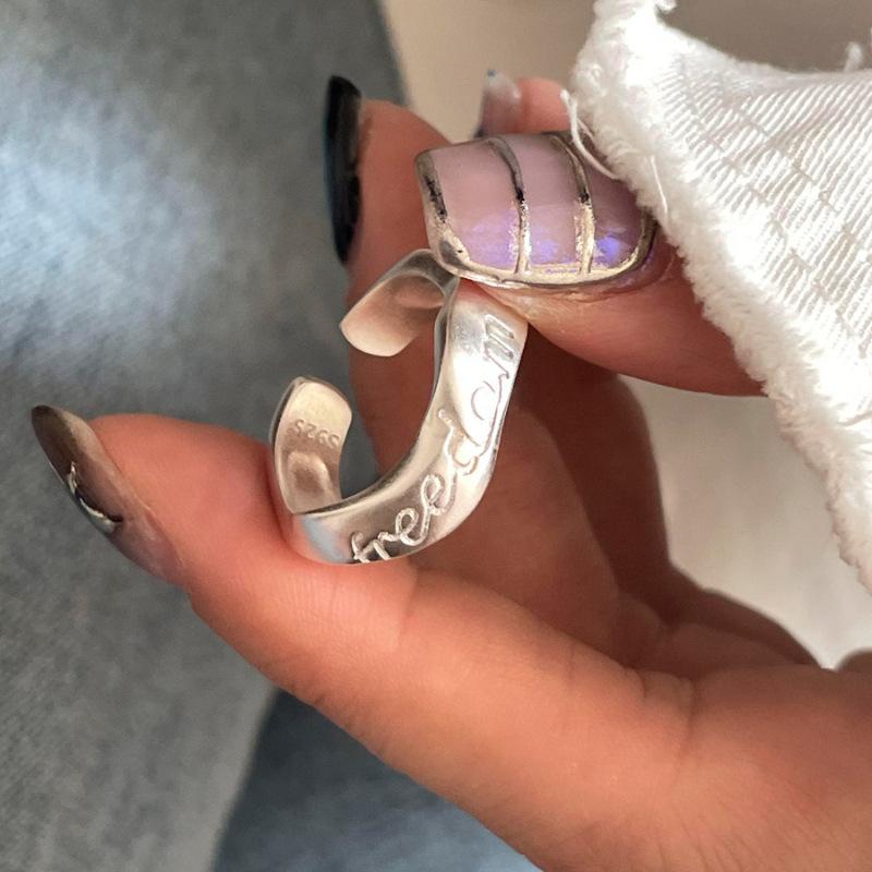 925 Silve Frosted Moon Ring for Women Girl Letter Versatile Irregular Jewelry Gift