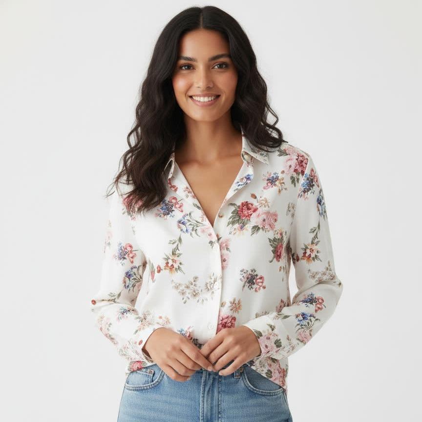 2026 Floral Lapel Shirt: Simple, Textured for Daily Commute, Spring & Autumn Large