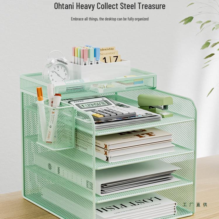 Metal Office Desk Organizer: Bookends, File Rack, and Stationery Holder