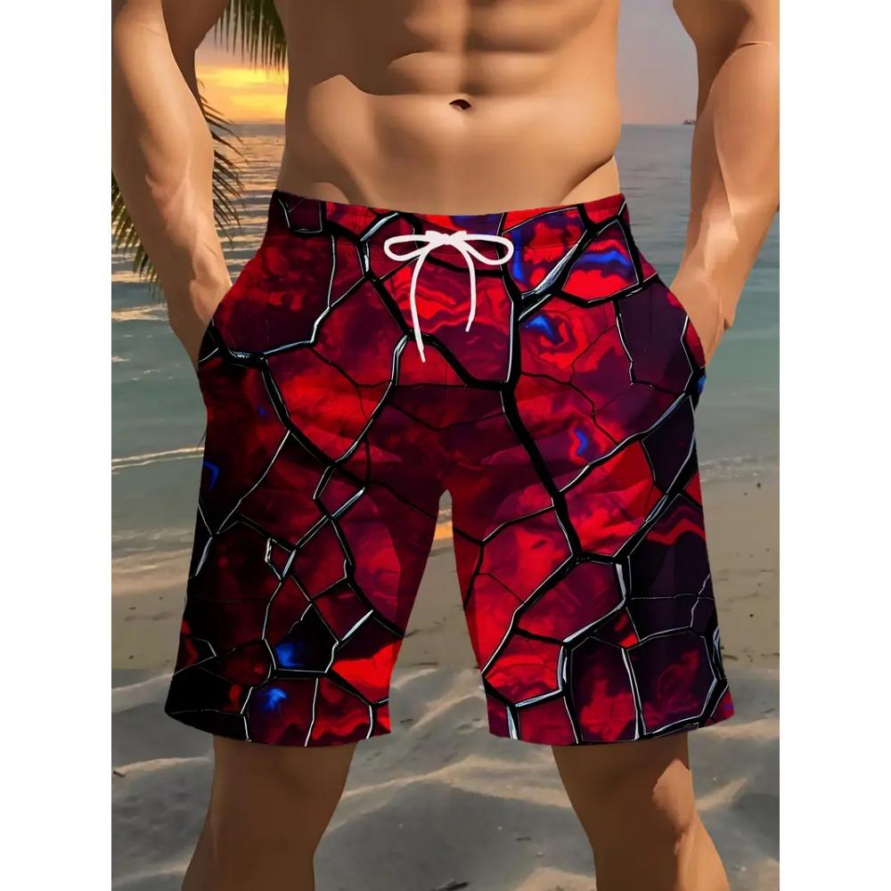 Personality Seawater 3D Crack Lightning Printed Shorts Men's Hawaii Swim Shorts Summer Casual Vacation Beach Trunks Board Pants