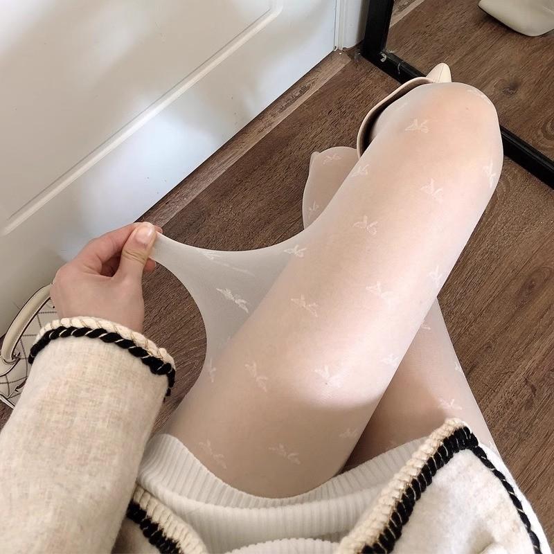 Jk White Stockings For Women With Butterfly Pattern Summer Thin Tights Nightclub Fashion